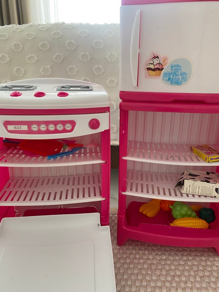 Pembe Oyuncak Mutfak Seti Fırın ve Buzdolabı - Görsel 4