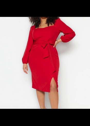 Kırmızı Uzun Kollu Kalem Elbise - Görsel 2