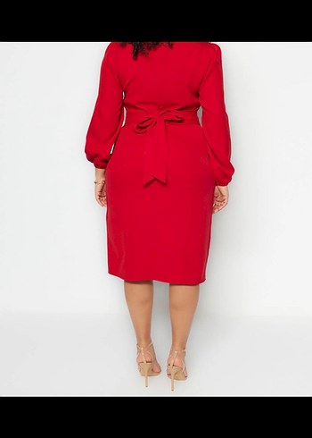 Kırmızı Uzun Kollu Kalem Elbise - Görsel 4