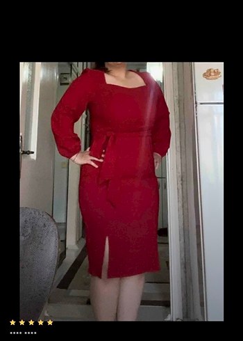 Kırmızı Uzun Kollu Kalem Elbise - Görsel 10