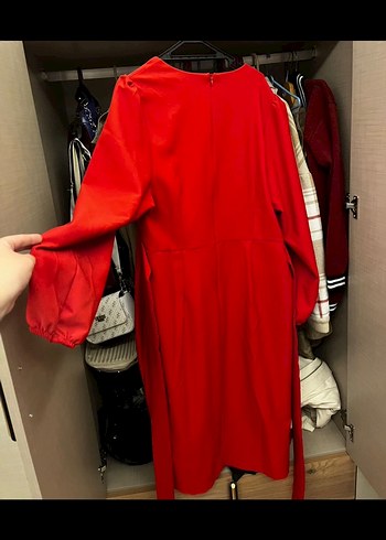 Kırmızı Uzun Kollu Kalem Elbise - Görsel 7