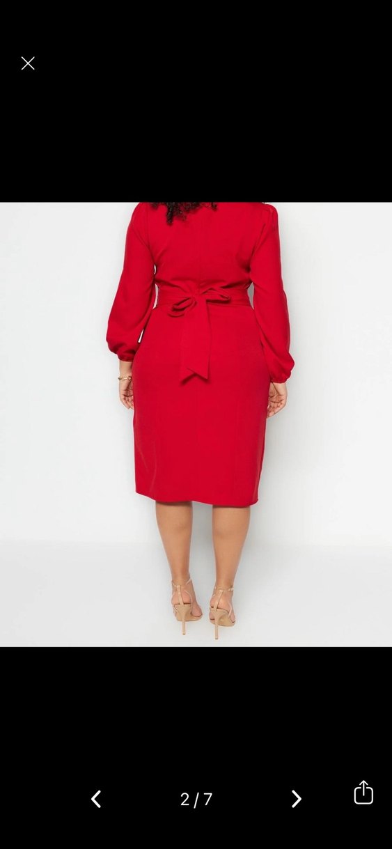 Kırmızı Uzun Kollu Kalem Elbise - Görsel 4