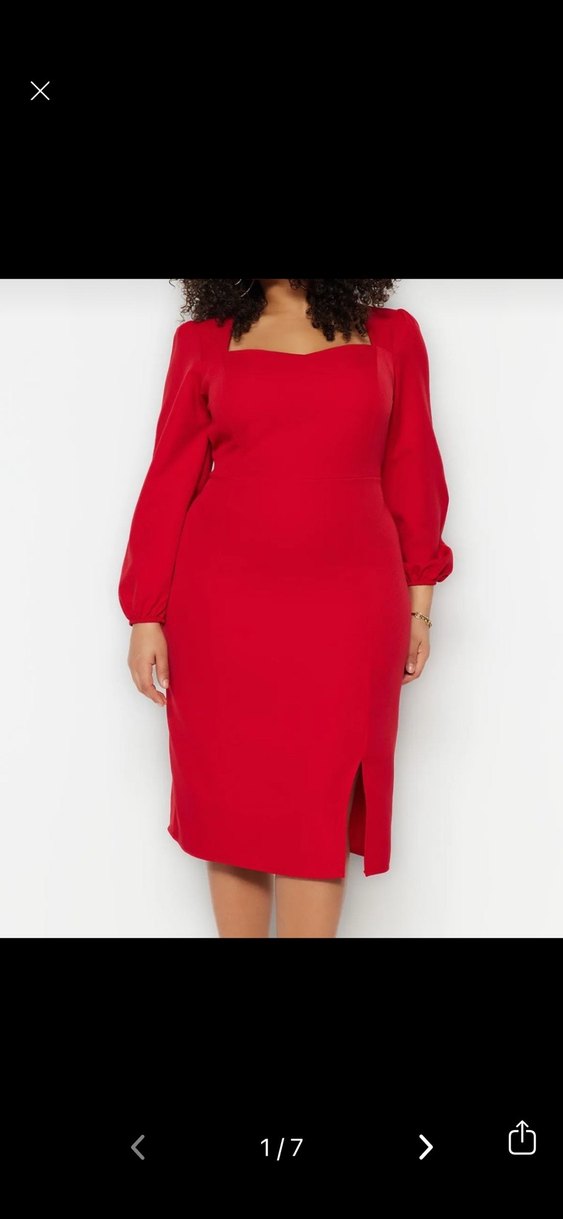 Kırmızı Uzun Kollu Kalem Elbise - Görsel 3