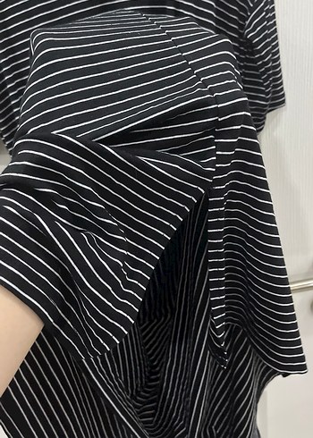 Siyah Çizgili Uzun Kadın Elbise - Görsel 5