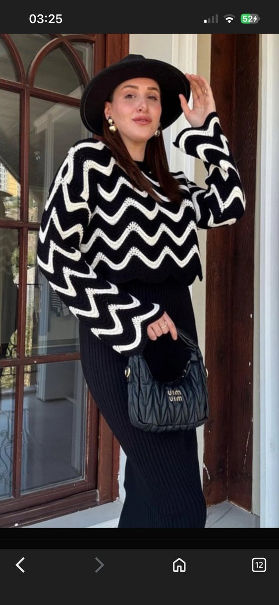 Siyah beyaz Zebra Desenli Uzun Yaka Kadın Kazak ve Triko Elbise - Görsel 3