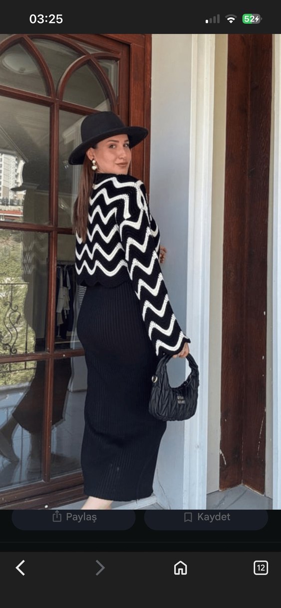 Siyah beyaz Zebra Desenli Uzun Yaka Kadın Kazak ve Triko Elbise - Görsel 4