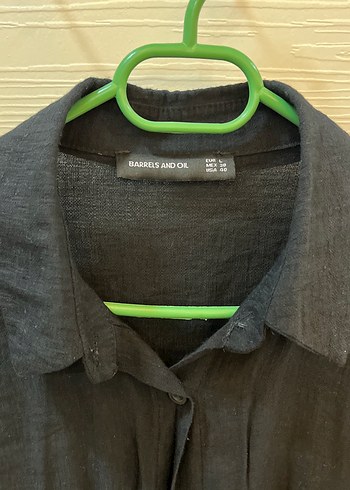 Kadın Siyah Keten Gömlek, Düğmeli, Salaş Kesim - Görsel 3