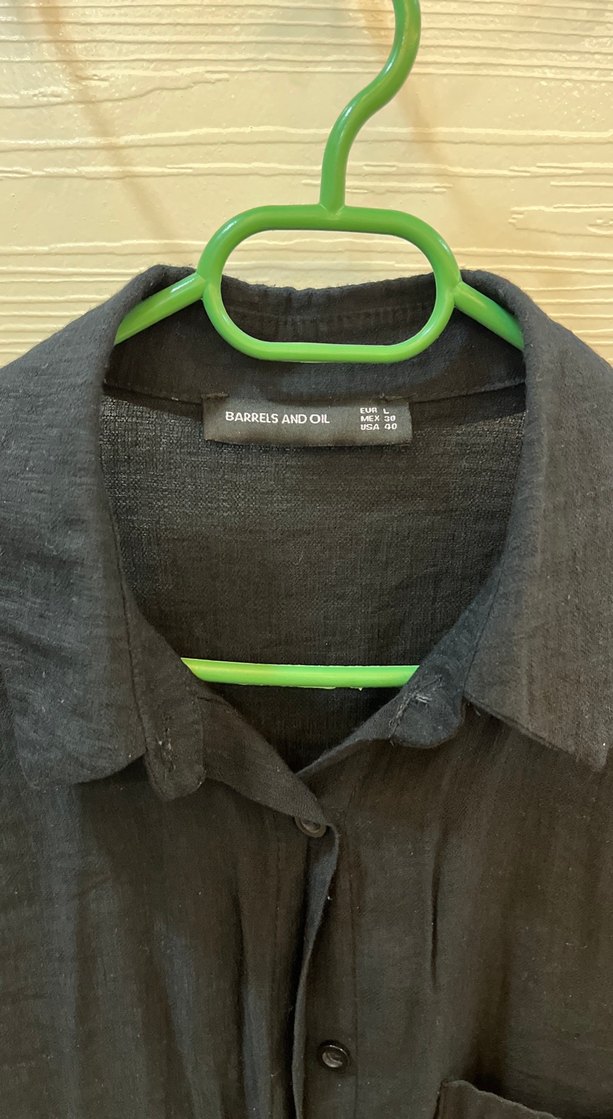 Kadın Siyah Keten Gömlek, Düğmeli, Salaş Kesim - Görsel 3