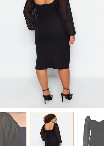 Şeffaf Detaylı Siyah Straplez Midi Elbise - Görsel 6