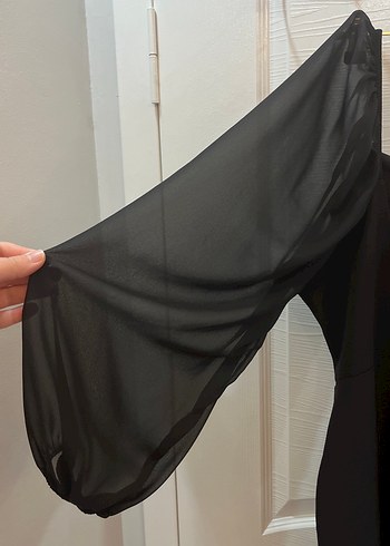 Şeffaf Detaylı Siyah Straplez Midi Elbise - Görsel 11