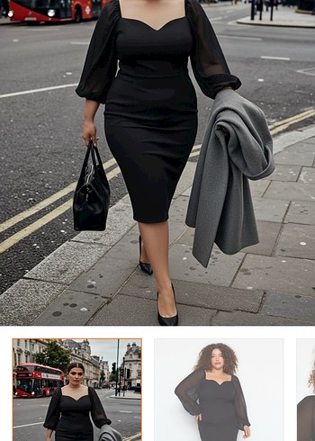 Şeffaf Detaylı Siyah Straplez Midi Elbise - Görsel 2