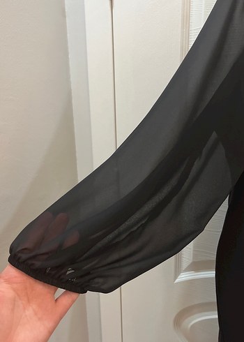 Şeffaf Detaylı Siyah Straplez Midi Elbise - Görsel 12