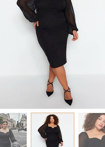 Şeffaf Detaylı Siyah Straplez Midi Elbise - Görsel 7