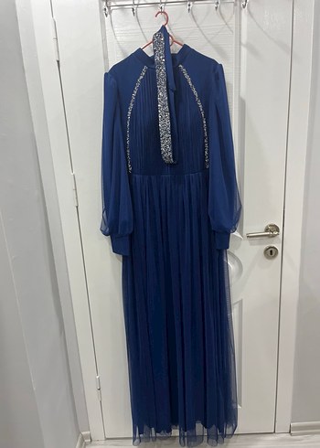 Kadın Lacivert Astarlı Uzun Tesettür Elbise - Görsel 9