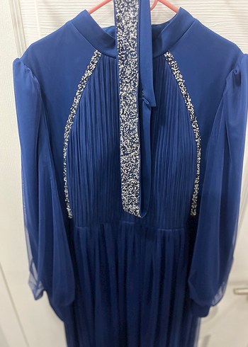 Kadın Lacivert Astarlı Uzun Tesettür Elbise - Görsel 8