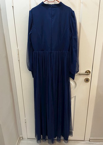 Kadın Lacivert Astarlı Uzun Tesettür Elbise - Görsel 2