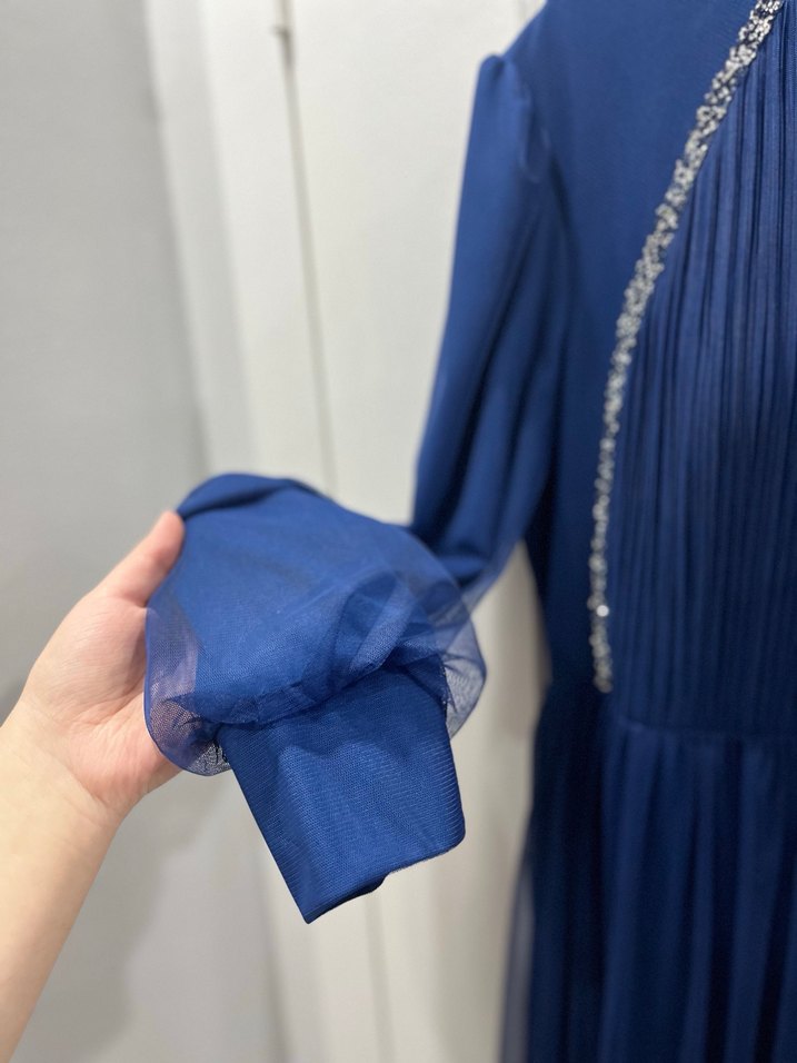 Kadın Lacivert Astarlı Uzun Tesettür Elbise - Görsel 3