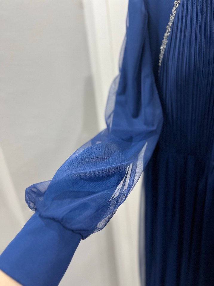 Kadın Lacivert Astarlı Uzun Tesettür Elbise - Görsel 4