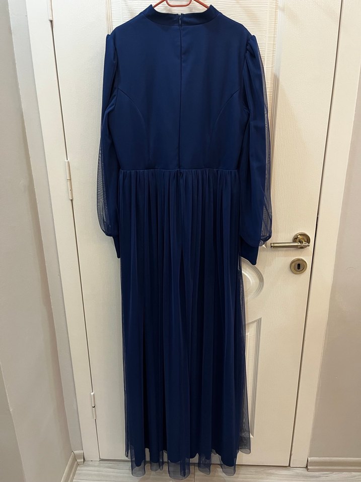 Kadın Lacivert Astarlı Uzun Tesettür Elbise - Görsel 2