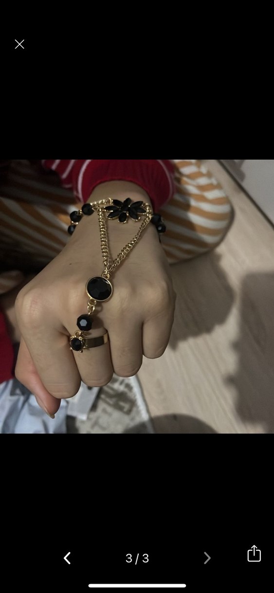 Siyah Çiçekli Gotik Zincirli Kadın El Zinciri - Görsel 2