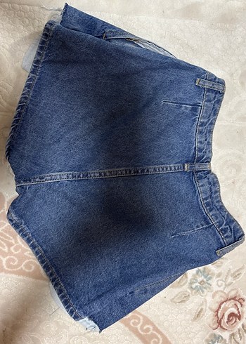 Kadın Mavi Denim Pilili Mini Şort etek - Görsel 2