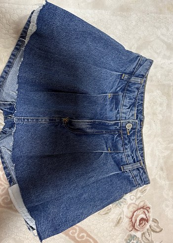 Kadın Mavi Denim Pilili Mini Şort etek - Görsel 4