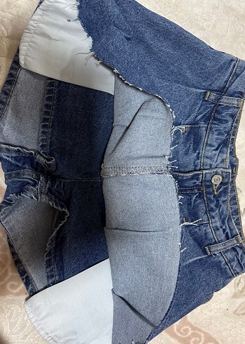 Kadın Mavi Denim Pilili Mini Şort etek - Görsel 3