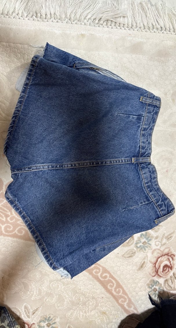 Kadın Mavi Denim Pilili Mini Şort etek - Görsel 2