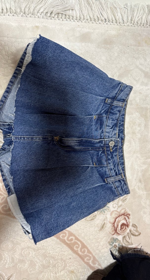 Kadın Mavi Denim Pilili Mini Şort etek - Görsel 4
