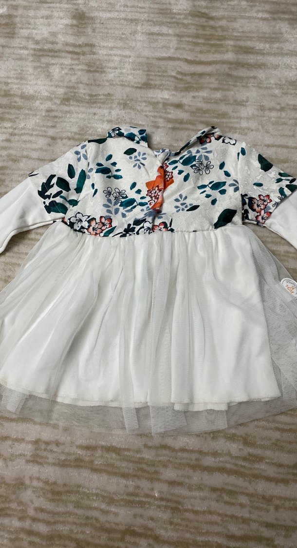 Çiçek Desenli Uzun Kollu Fırfırlı Kız Elbise - Görsel 2