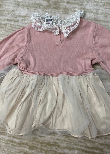 Dantel Yakalı Pembe Kız Çocuk Triko Elbise - Görsel 3