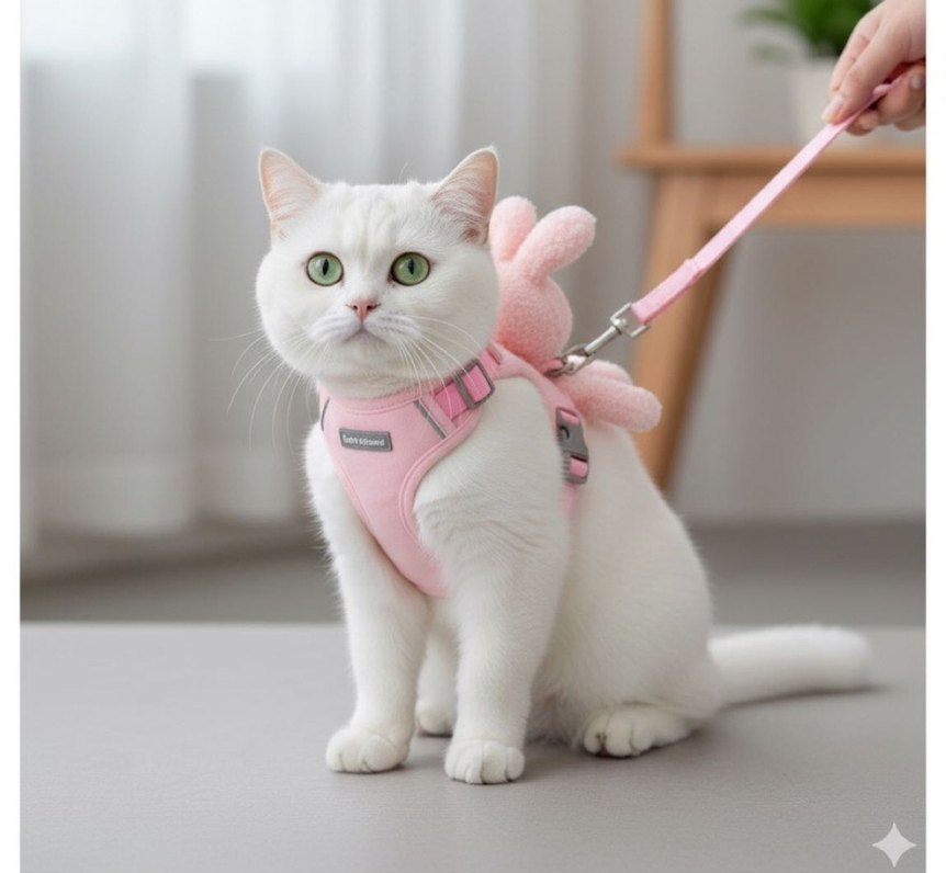 Pembe Pastel Kedi Göğüs Tasması ve Tasma Seti - Görsel 4