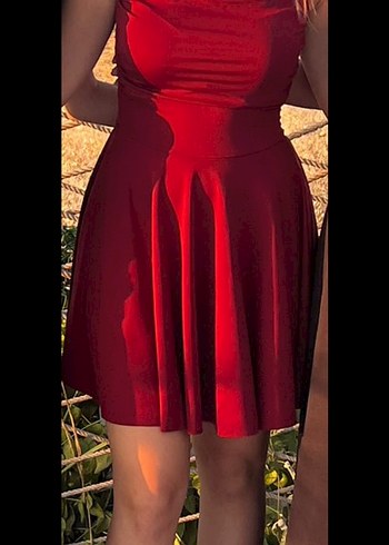 Bordo Drapeli Mini Straplez Elbise - Görsel 2
