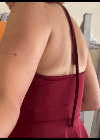 Bordo Drapeli Mini Straplez Elbise - Görsel 3