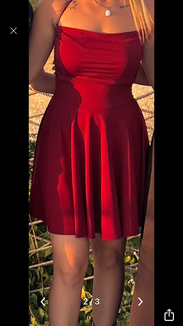 Bordo Drapeli Mini Straplez Elbise - Görsel 2