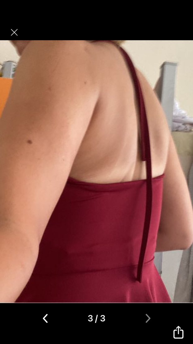 Bordo Drapeli Mini Straplez Elbise - Görsel 3