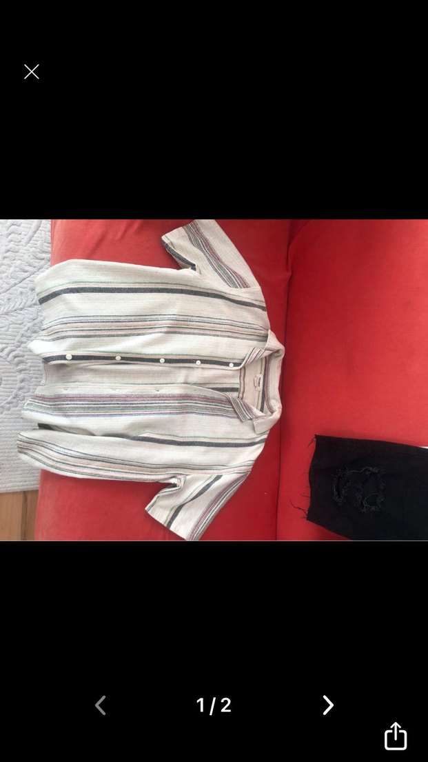 Pull&bear Cizgili Düğmeli Keten Erkek Gömlek - Görsel 2