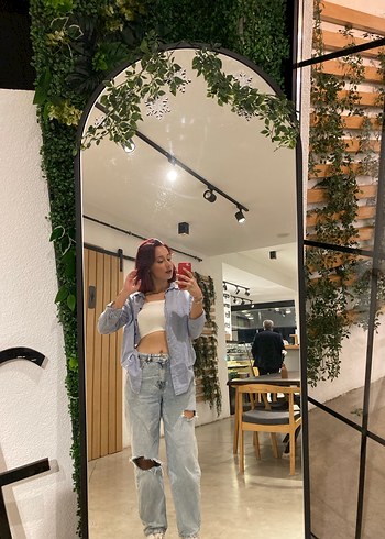 Gri Batik Desenli Rahat Kesim Kadın Jean - Görsel 2