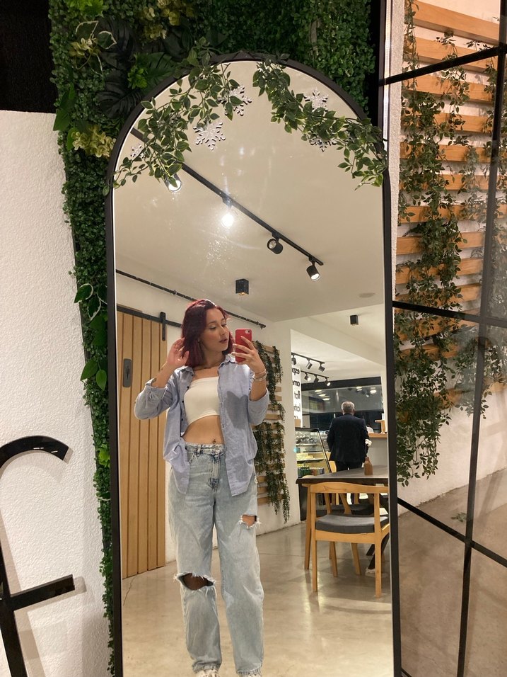 Gri Batik Desenli Rahat Kesim Kadın Jean - Görsel 2