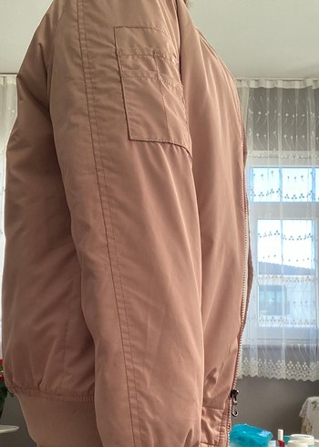 Pudra Renkli Fermuarlı Kadın bomber Ceket - Görsel 3
