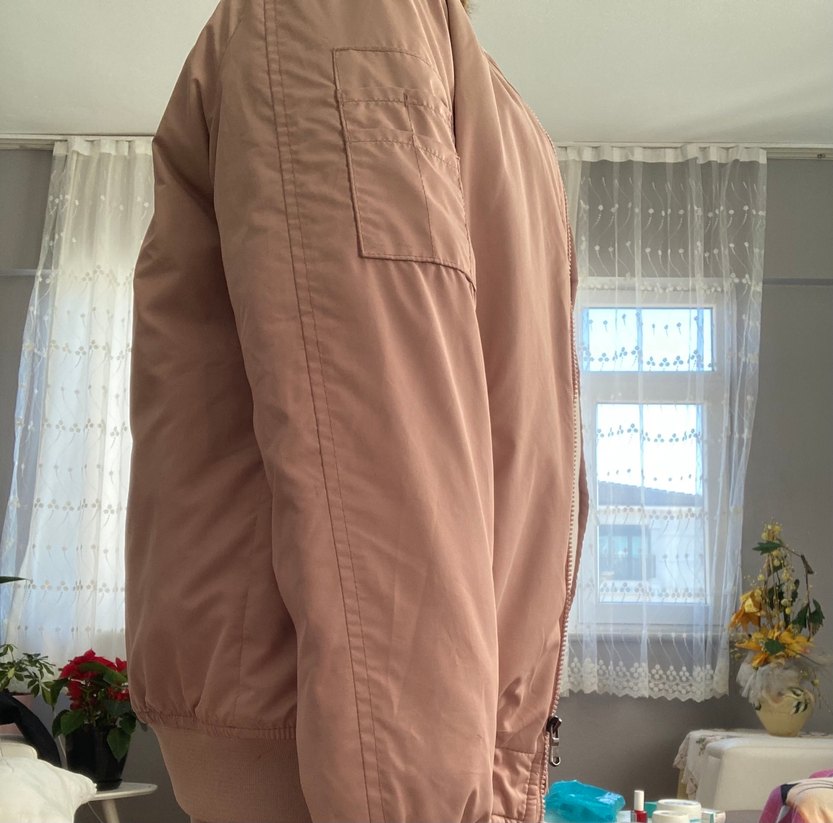 Pudra Renkli Fermuarlı Kadın bomber Ceket - Görsel 3