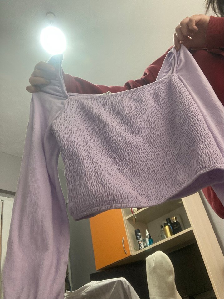 Mor  Uzun Kollu Triko Bluz - Görsel 4