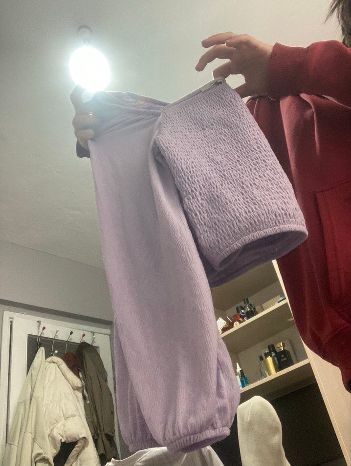 Mor  Uzun Kollu Triko Bluz - Görsel 2