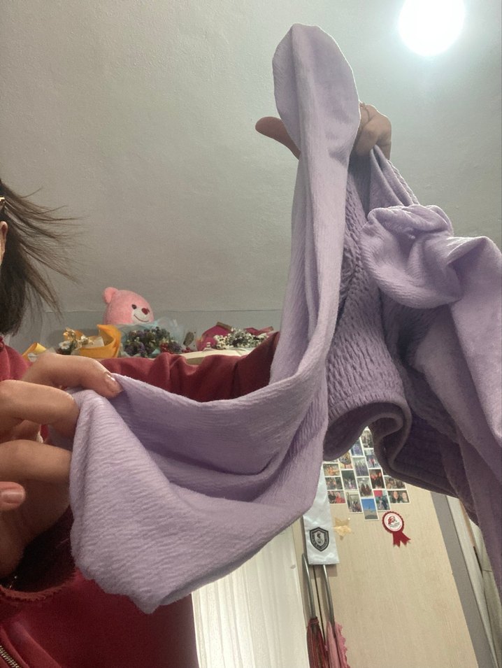 Mor  Uzun Kollu Triko Bluz - Görsel 5