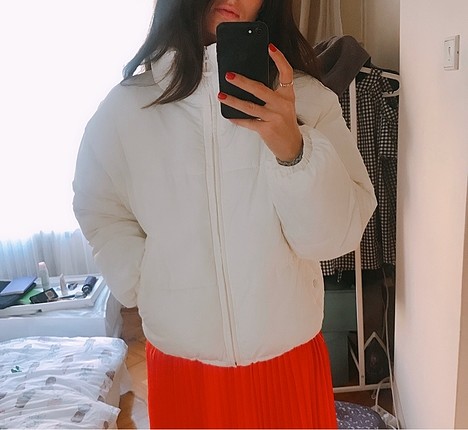 Pull & Bear Dik Yaka Şişme Mont - Beyaz