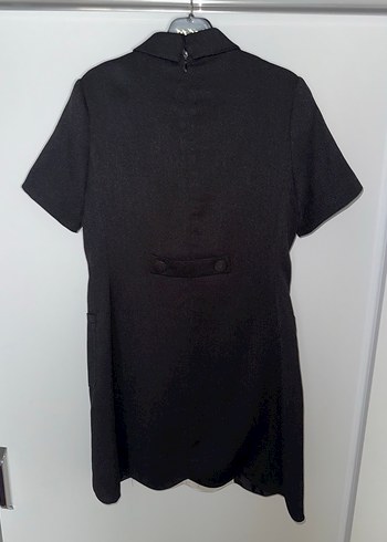 Kısa Kollu Midi Ofis Elbisesi Beyaz Fiyonk Detaylı - Görsel 3