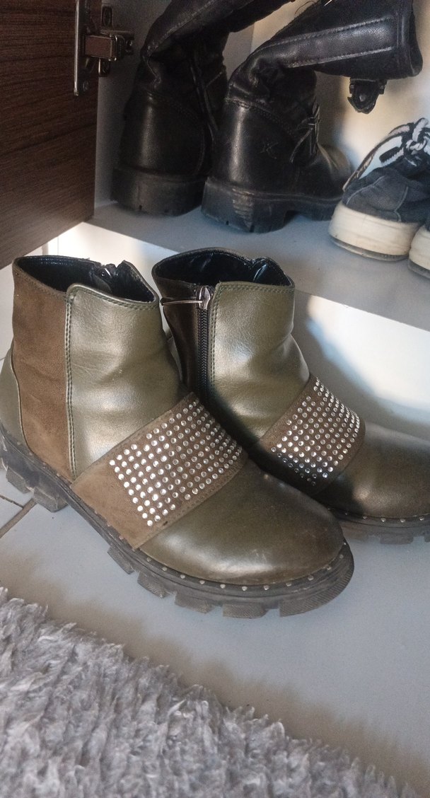 Tokalı Kahverengi Gri Deri Punk Botlar - Görsel 2