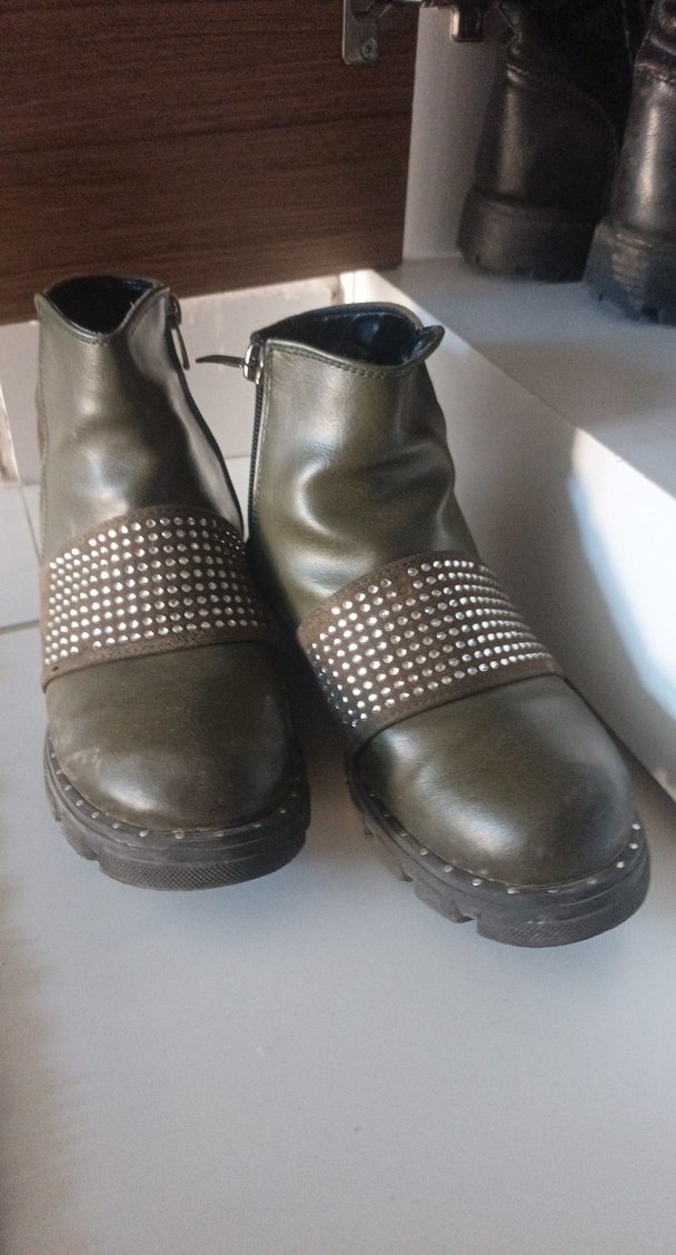 Tokalı Kahverengi Gri Deri Punk Botlar - Görsel 3