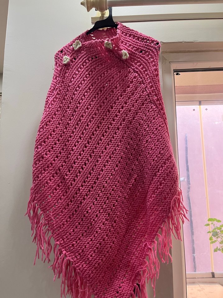 Kız Çocuk Pembe Örgü Bohem Panço - Görsel 3