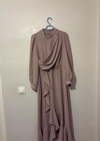 Bej Drapeli Uzun Kadın Elbise - Görsel 3